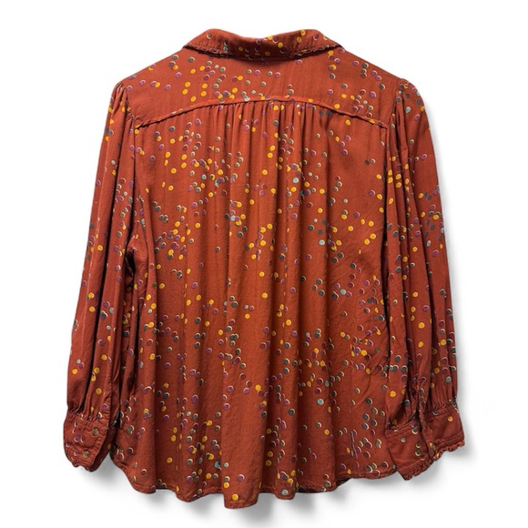 Maeve by Anthropologie Aldan Polka Dot Buttondown Blouse Rust | Women's Large - Picture 4 of 4